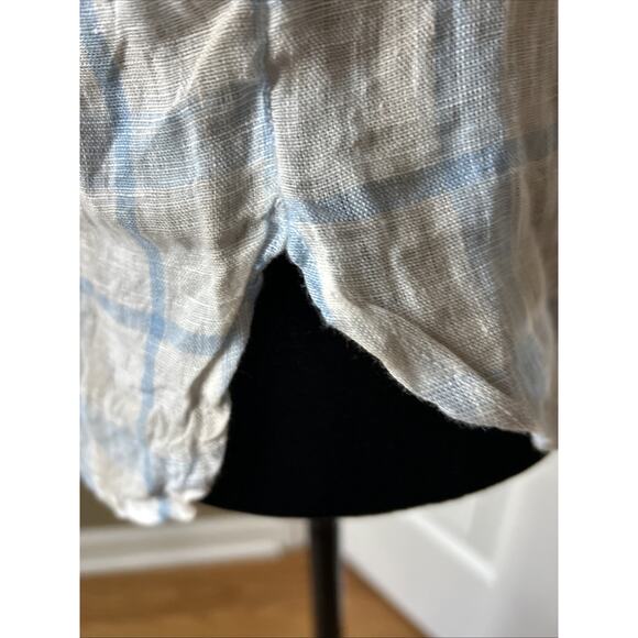 CP Shades Sleeveless Linen Button Blouse Top XS over sized plaid blue tan ivory - Picture 6 of 12